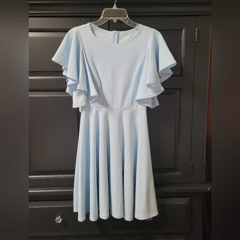 Chic Blue Dress with Ruffle Sleeves